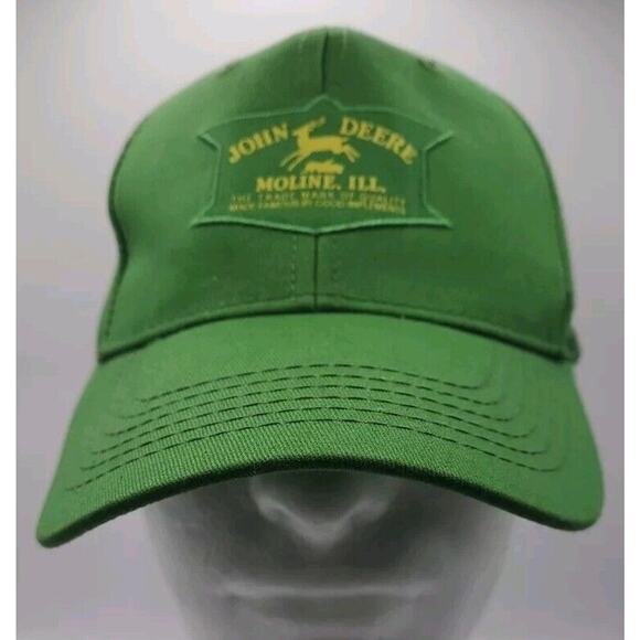 John Deere‎ Embroidered Green Yellow Adjustable Hat Moline Illinois Dealer Sales - Picture 1 of 9